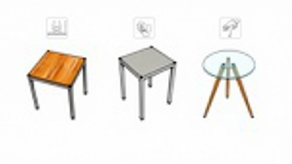 Three modern accent tables displayed in a row showing different materials and leg styles