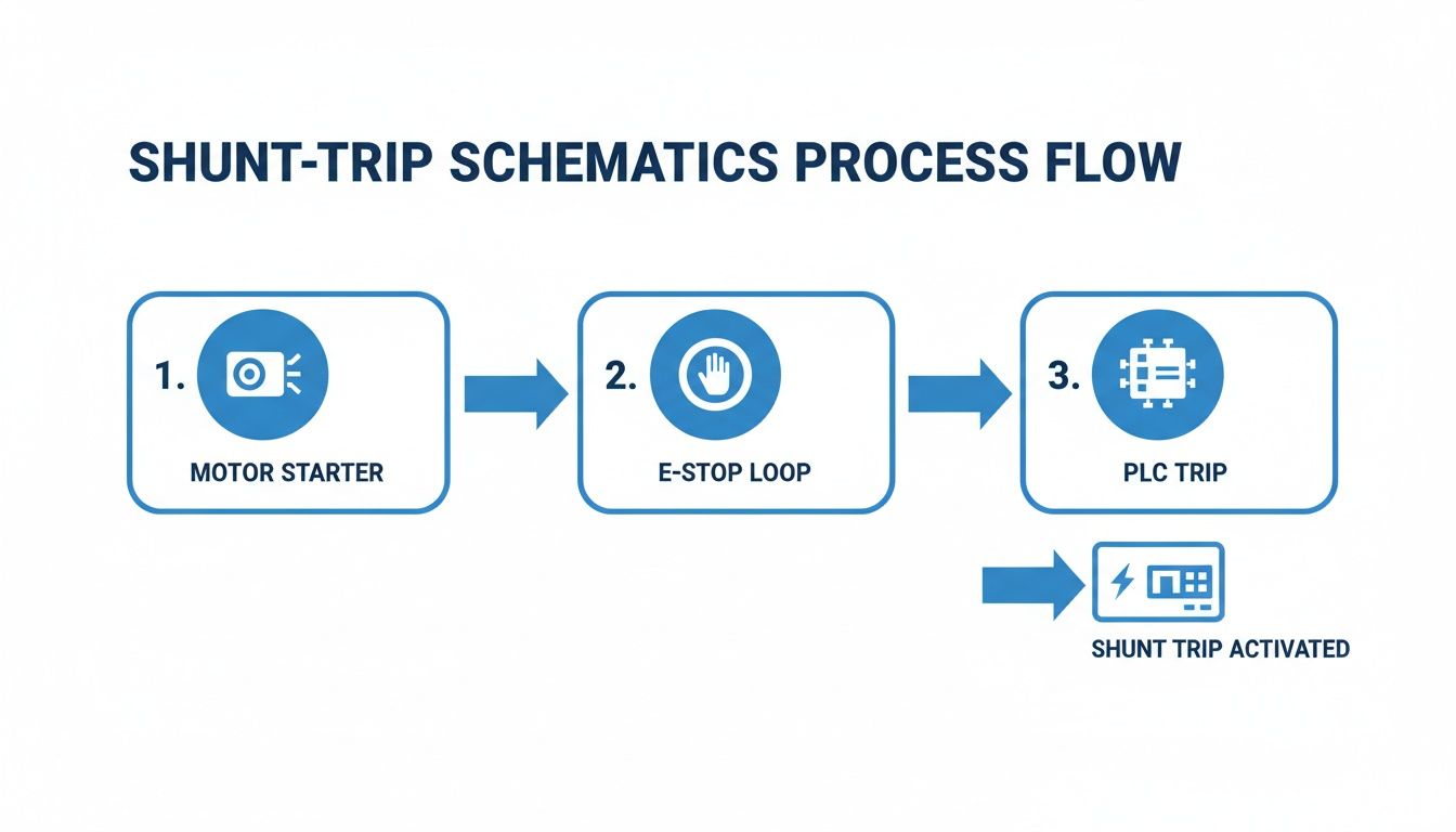 Infographic about wiring diagram for a shunt trip breaker