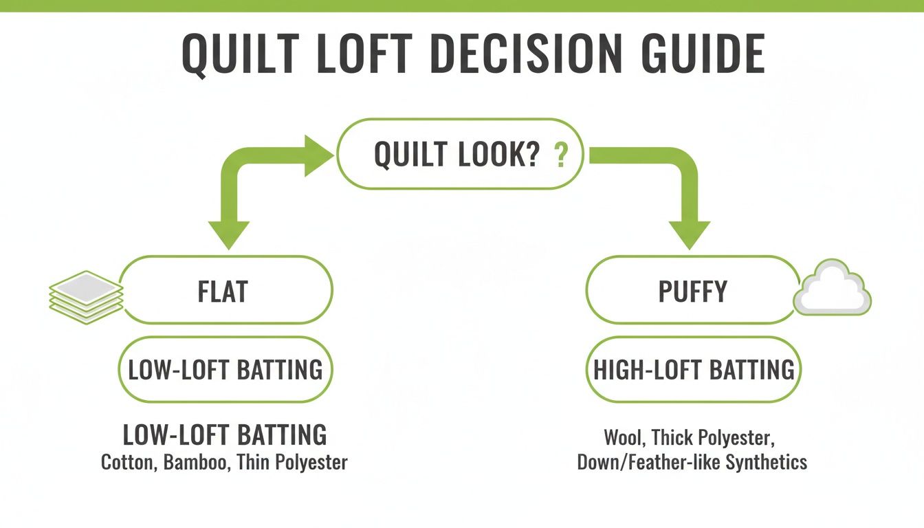 Flowchart for choosing quilt batting based on desired flat or puffy loft appearance.