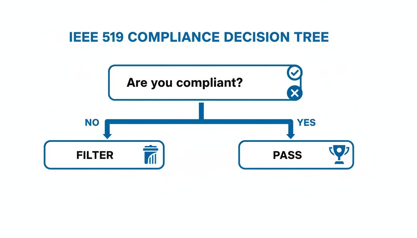 Flowchart illustrating the IEEE 519 compliance decision tree for filtering or passing.