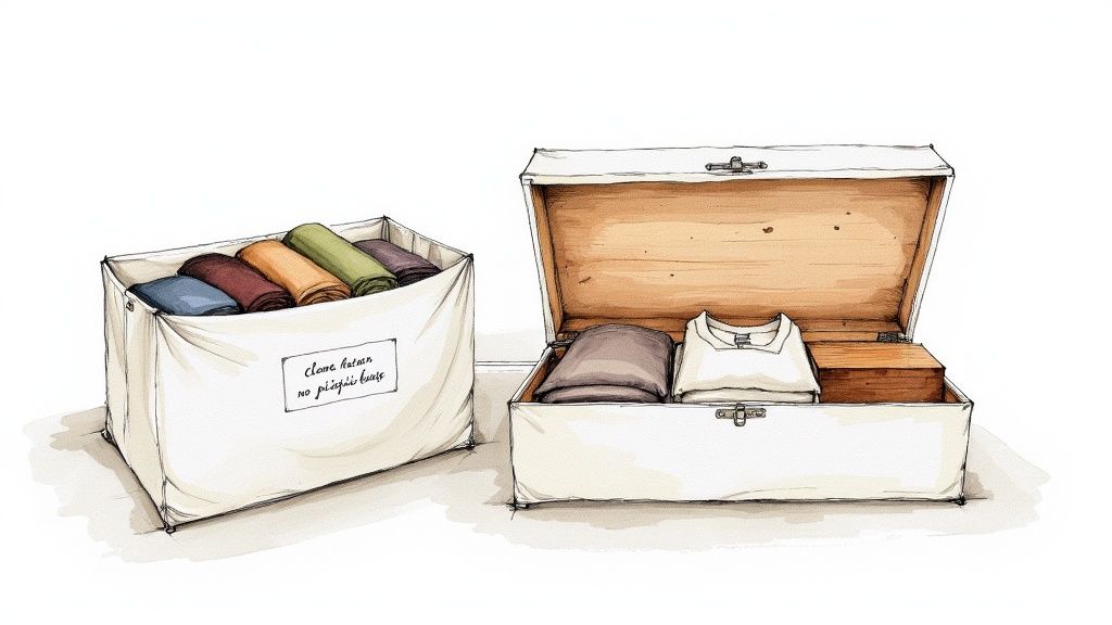 Cashmere sweaters neatly folded in a drawer with cedar blocks.