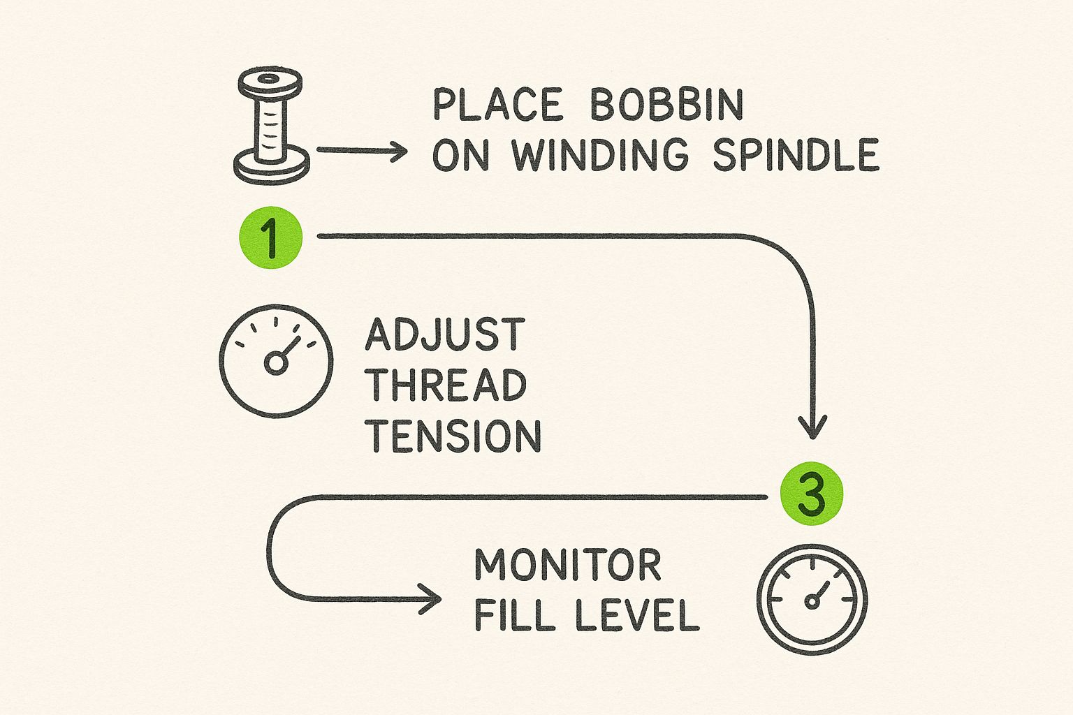 Infographic about how to wind a bobbin