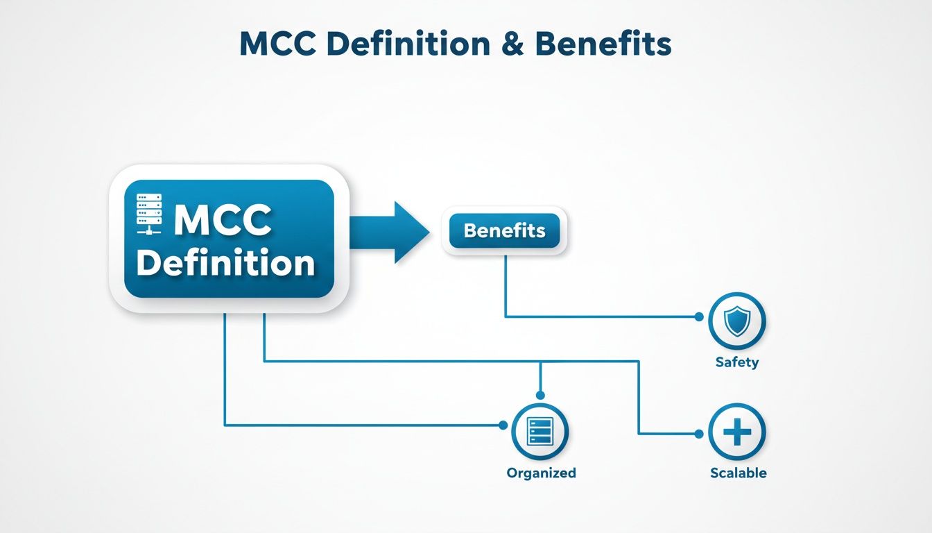 Diagram showing MCC Definition leading to its key benefits: Safety, Organized, and Scalable.
