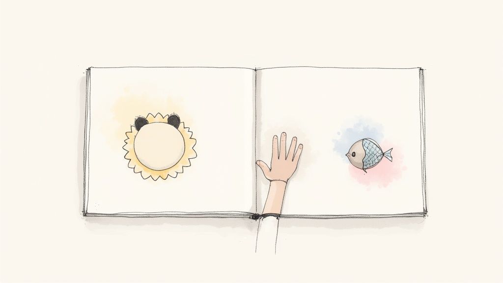 A child's hands touching a Jellycat 'If I Were' book, focusing on the tactile elements.