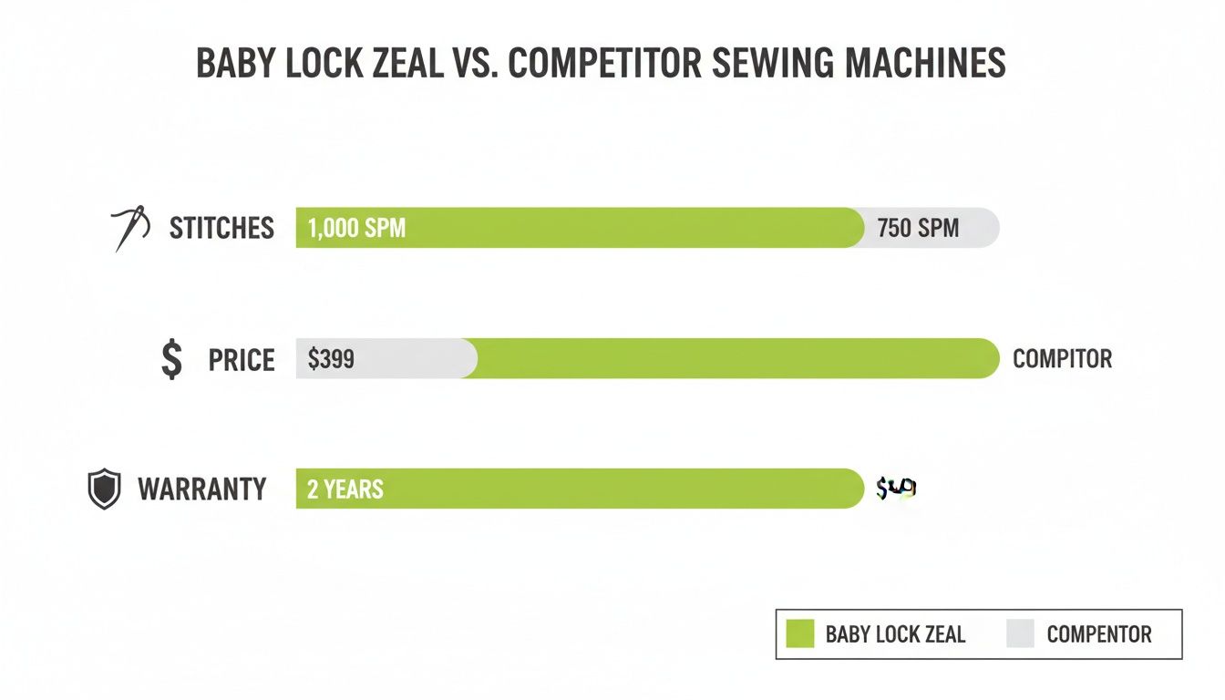 Infographic about How does the Baby Lock Zeal compare to other sewing machines in its class?