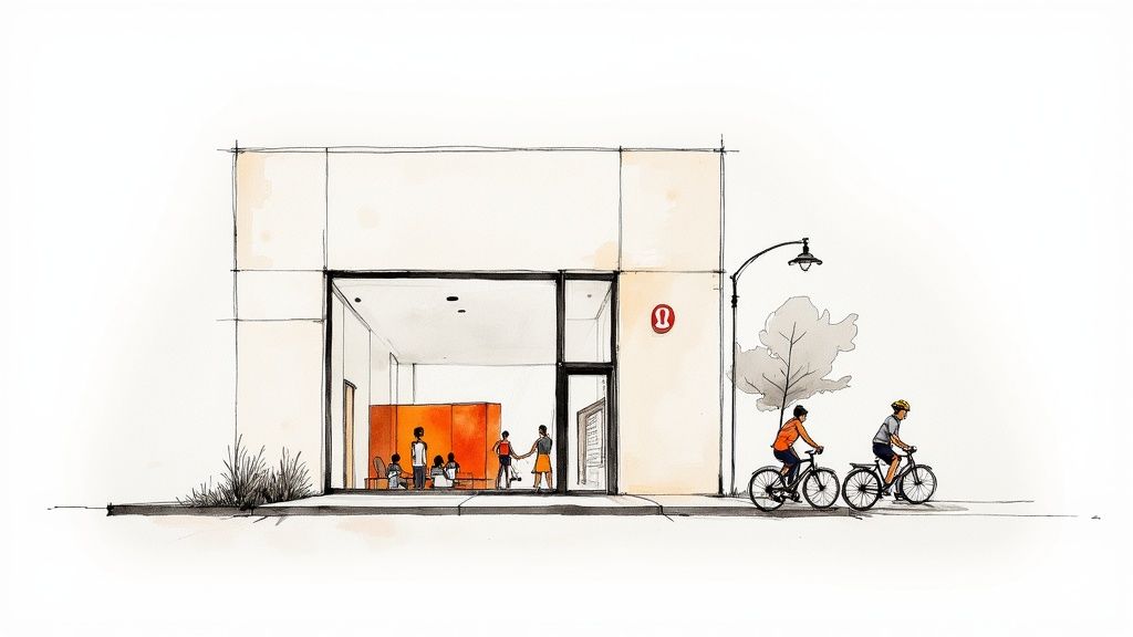 A bright and inviting storefront of a Lululemon location, showcasing athletic apparel.