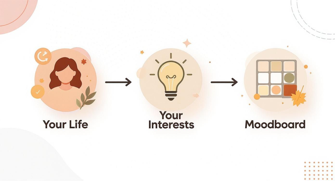 Diagram illustrating how personal life and interests inspire a moodboard for style.