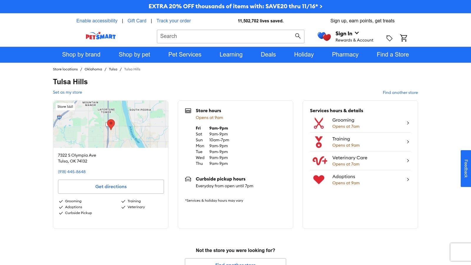 PetSmart — Tulsa Hills store (pet supplies, grooming, training, vet)