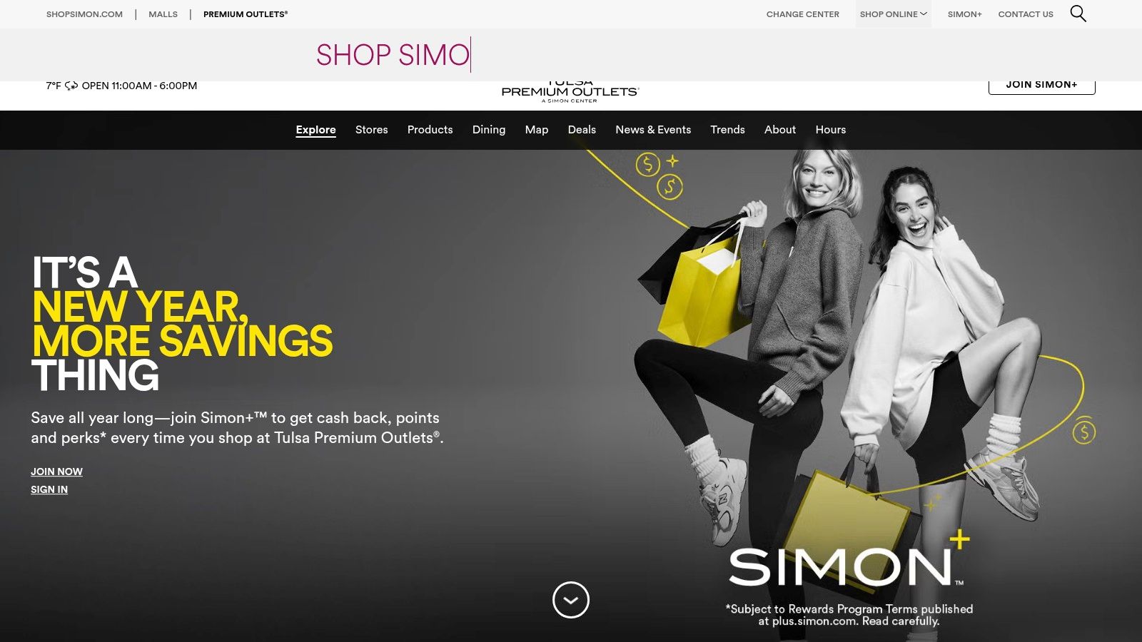 A promotional image for the Tulsa Premium Outlets showing a person holding shopping bags.