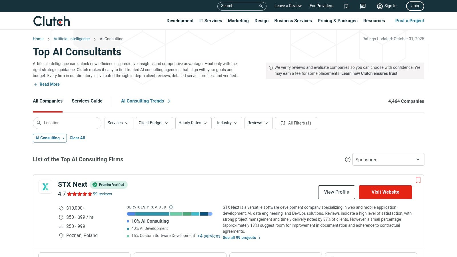 Clutch – AI Consulting Companies Directory