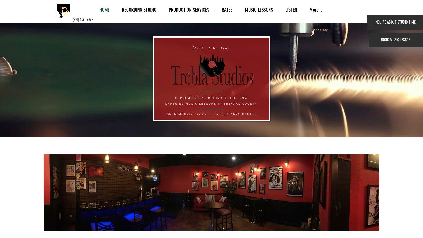 The clean and modern interface of the Trebla Studios website on a laptop screen