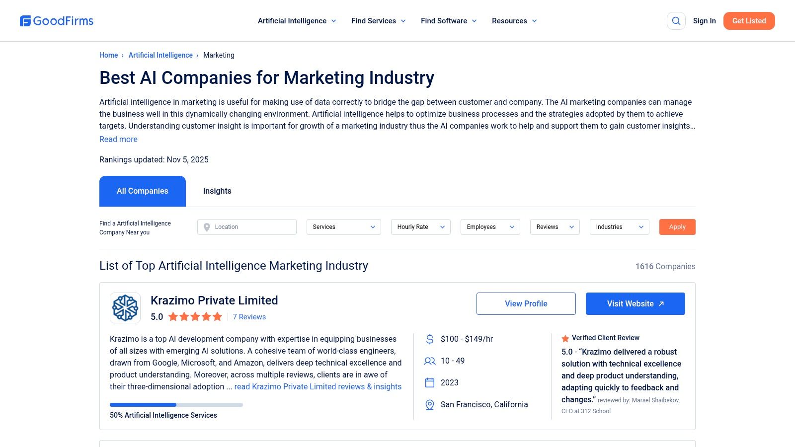 GoodFirms AI for marketing page