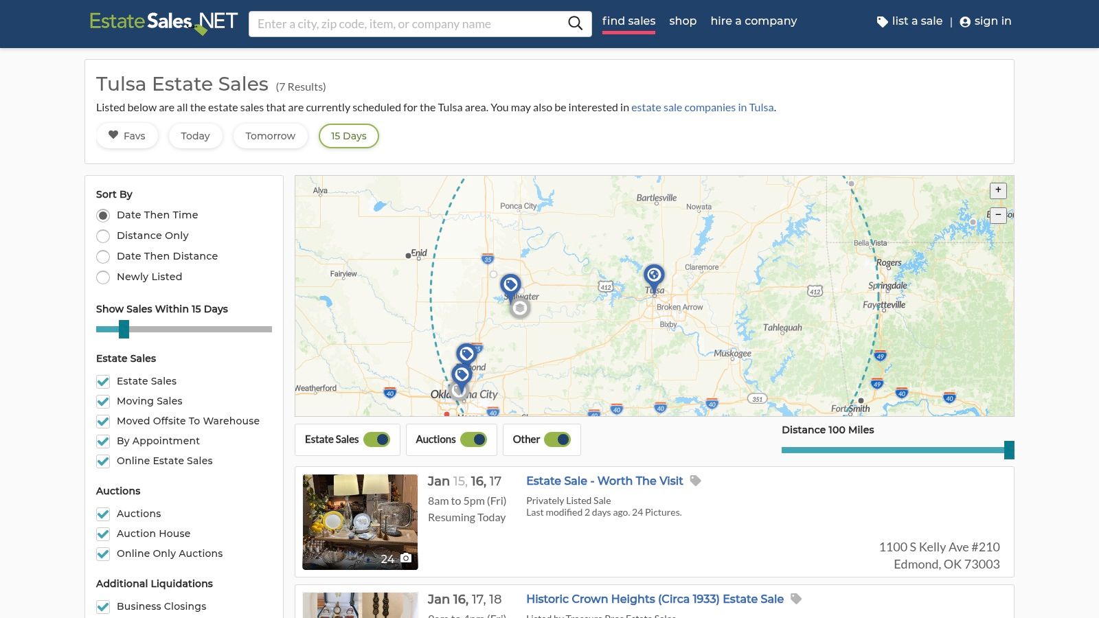 EstateSales.net (Jenks/Tulsa area estate sales)