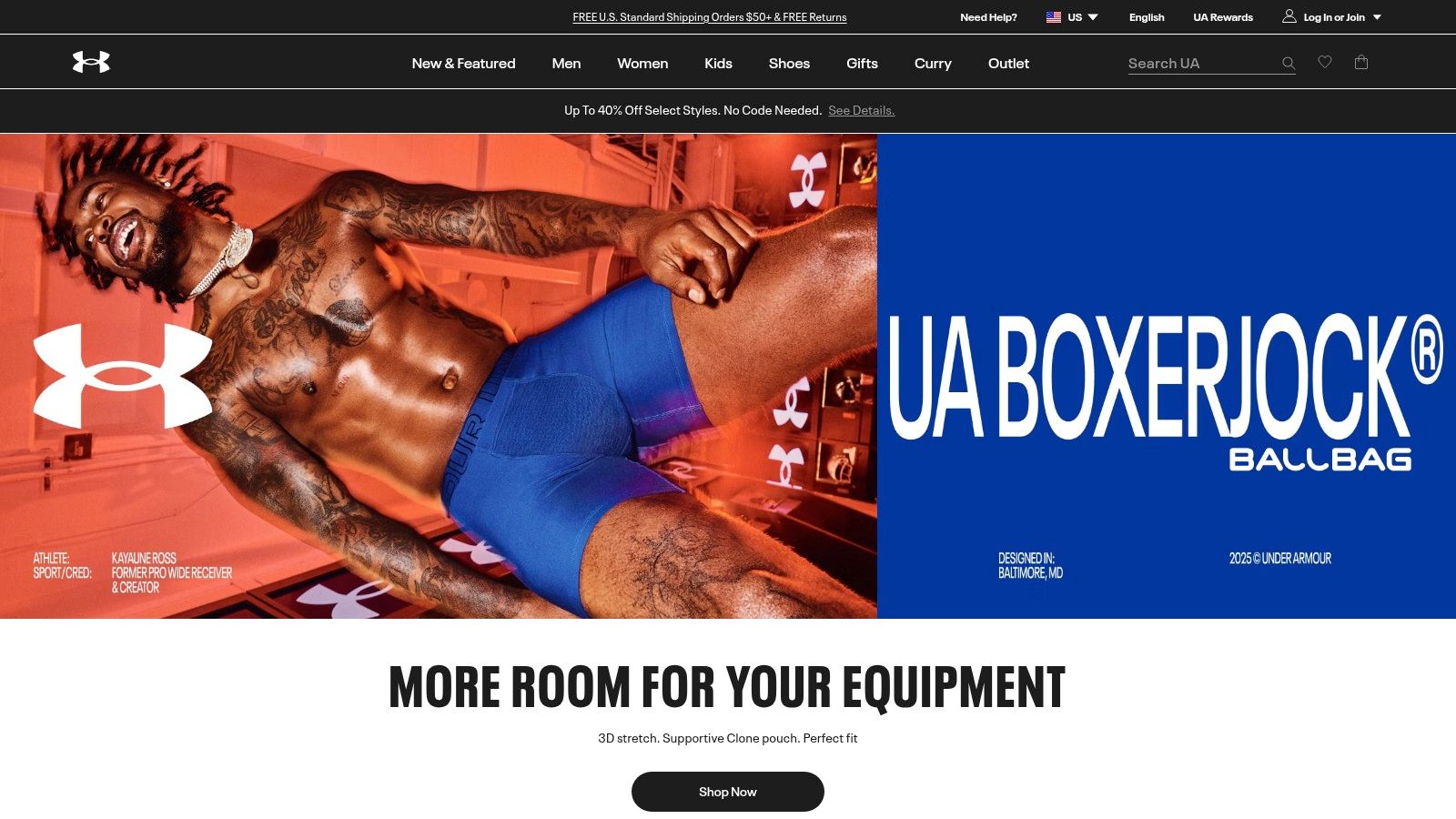 A detailed shot of neatly folded men's athletic underwear on display at a retail store, highlighting performance fabric and branding.