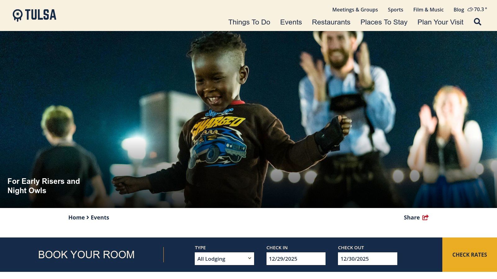 A screenshot of the VisitTulsa events calendar, showcasing a clean, user-friendly interface with colorful event listings.