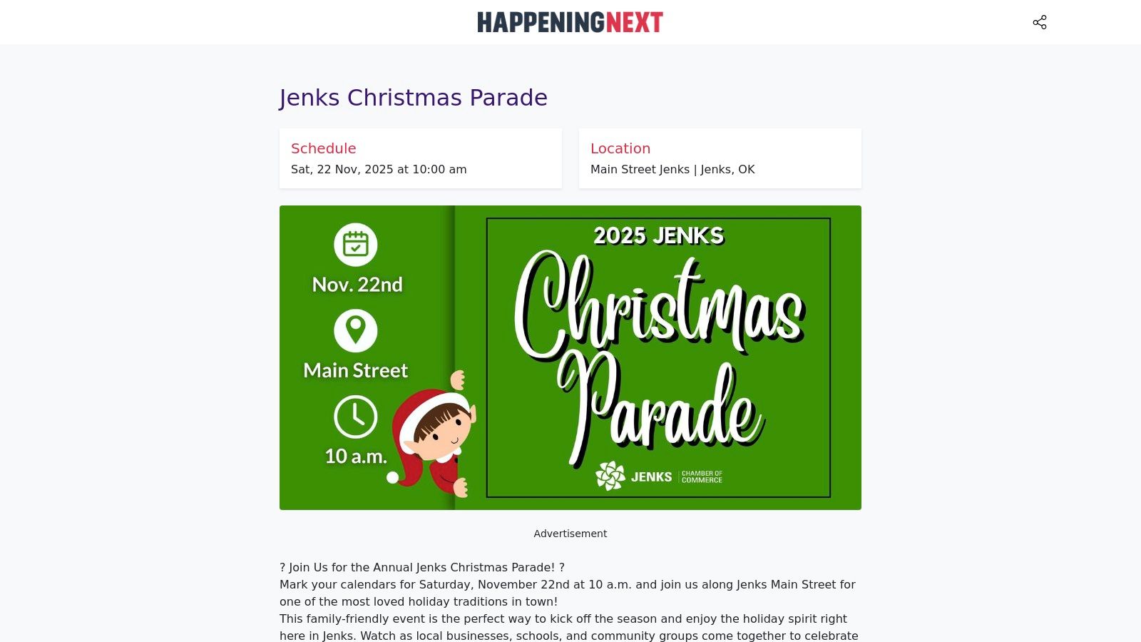 HappeningNext – Jenks Christmas Parade Listing