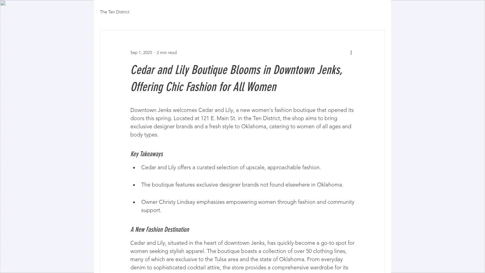 A welcoming storefront of a chic boutique in Jenks, Oklahoma