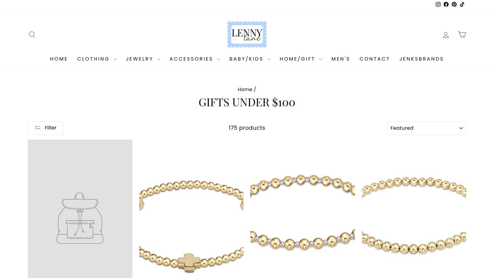 A curated collection of stylish gifts for women including jewelry, candles, and accessories under $100 from Lenny Lane's online boutique.