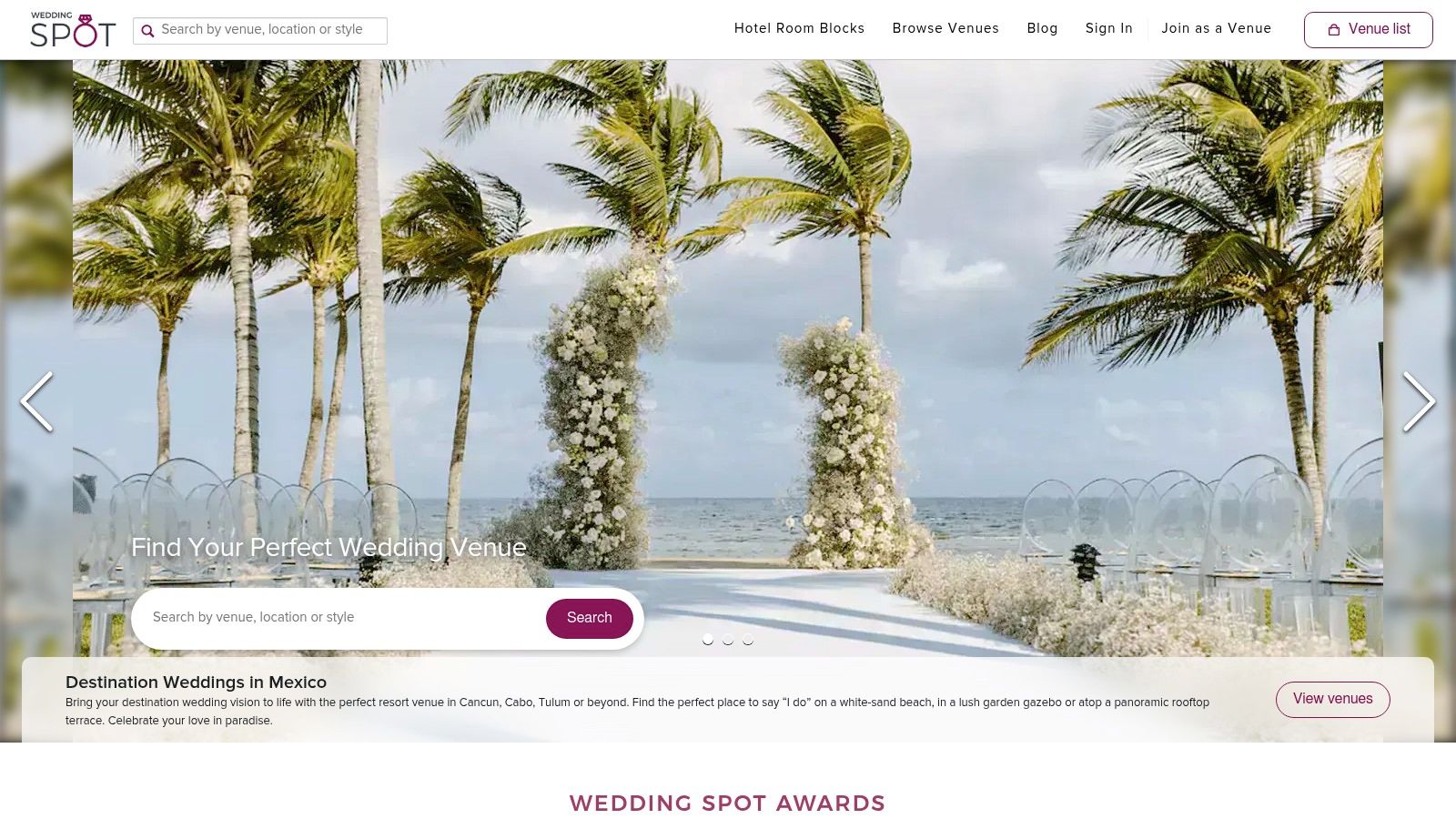 Couple celebrating their small beach wedding, a type of venue discoverable through platforms like Wedding Spot.