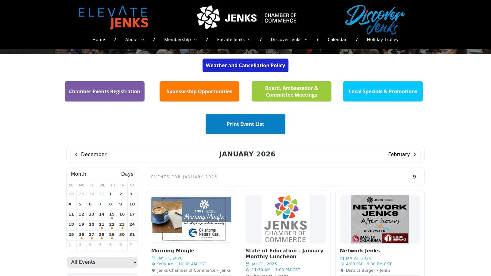 Jenks Chamber of Commerce Event Calendar