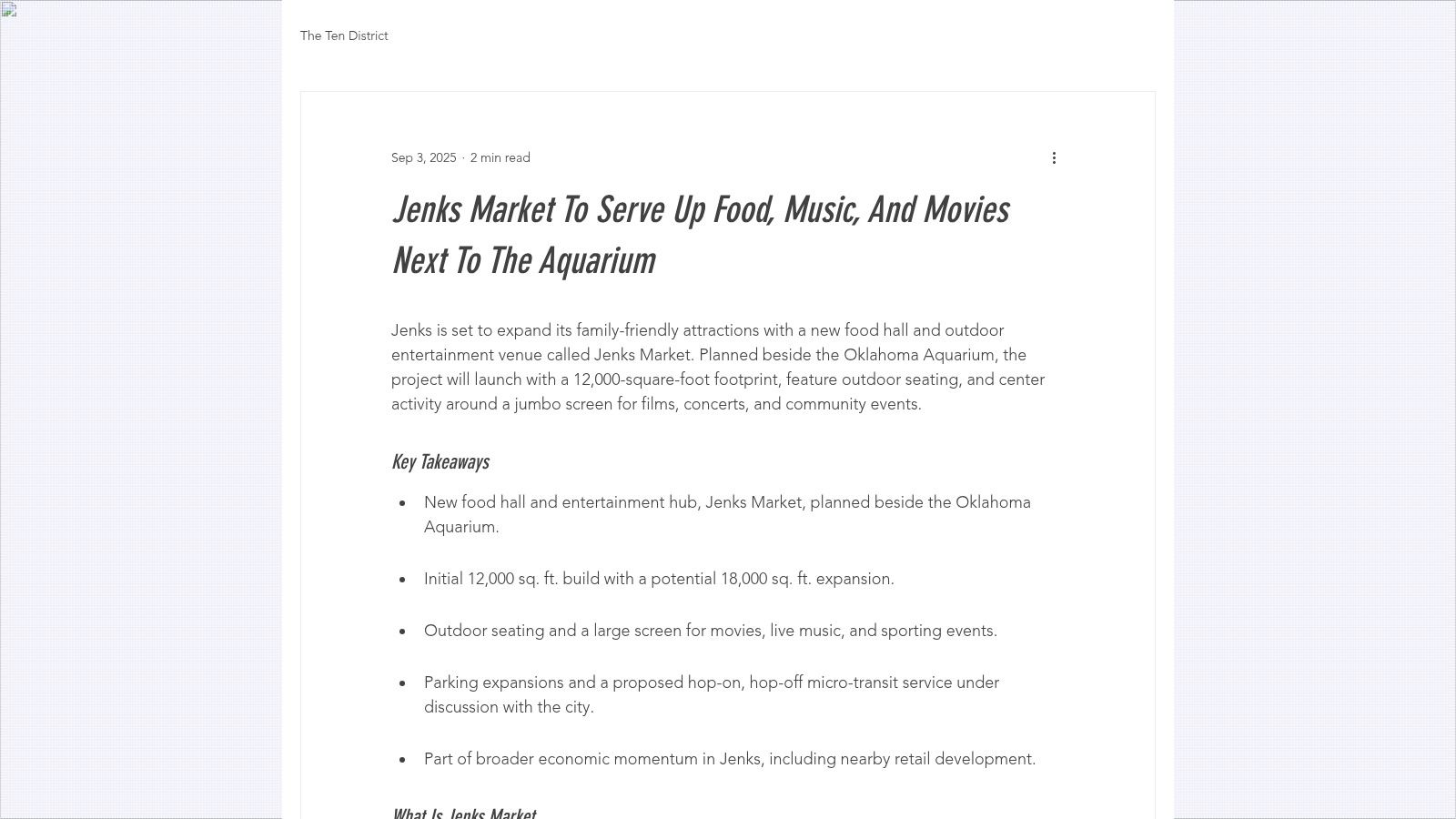 A vibrant outdoor plaza with people enjoying food and music at Jenks Market.