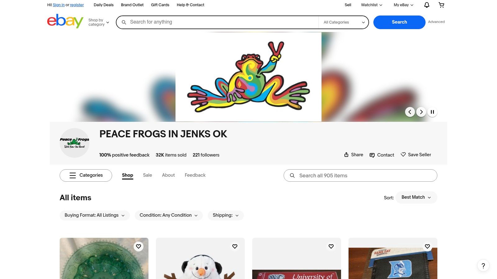 Peace Frogs in Jenks (eBay storefront)