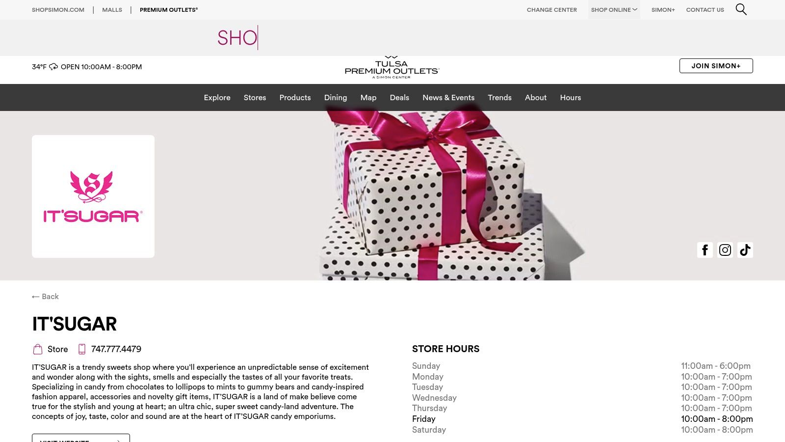 IT’SUGAR — Simon store page (candy and packaged treats)