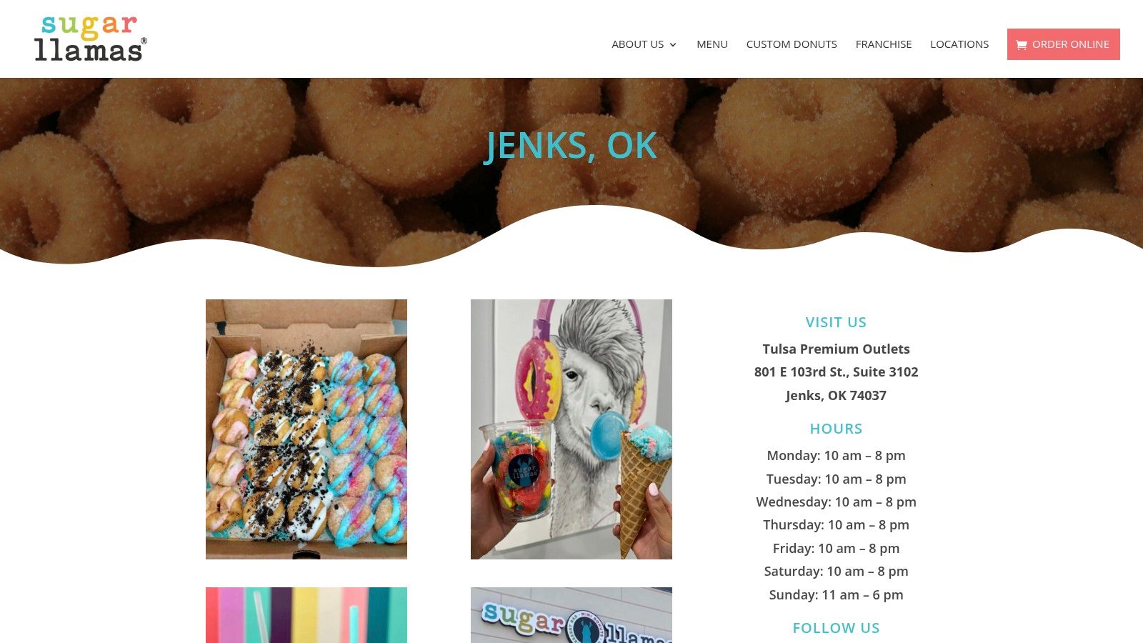 Sugar Llamas — Outlet location page (coffee, mini‑donuts, ice cream)