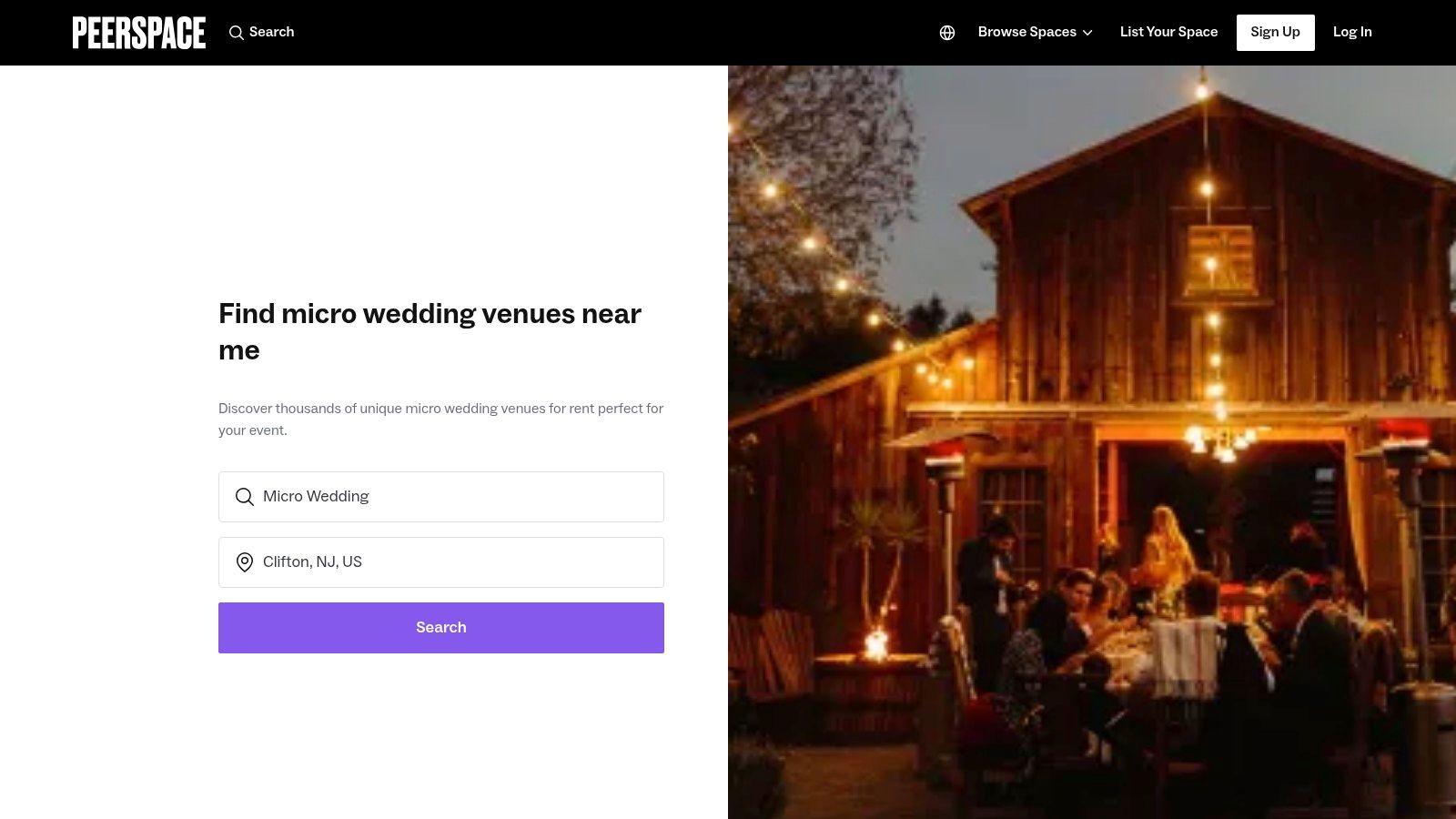 Peerspace — Bookable Small/Micro‑Wedding Spaces (hourly)
