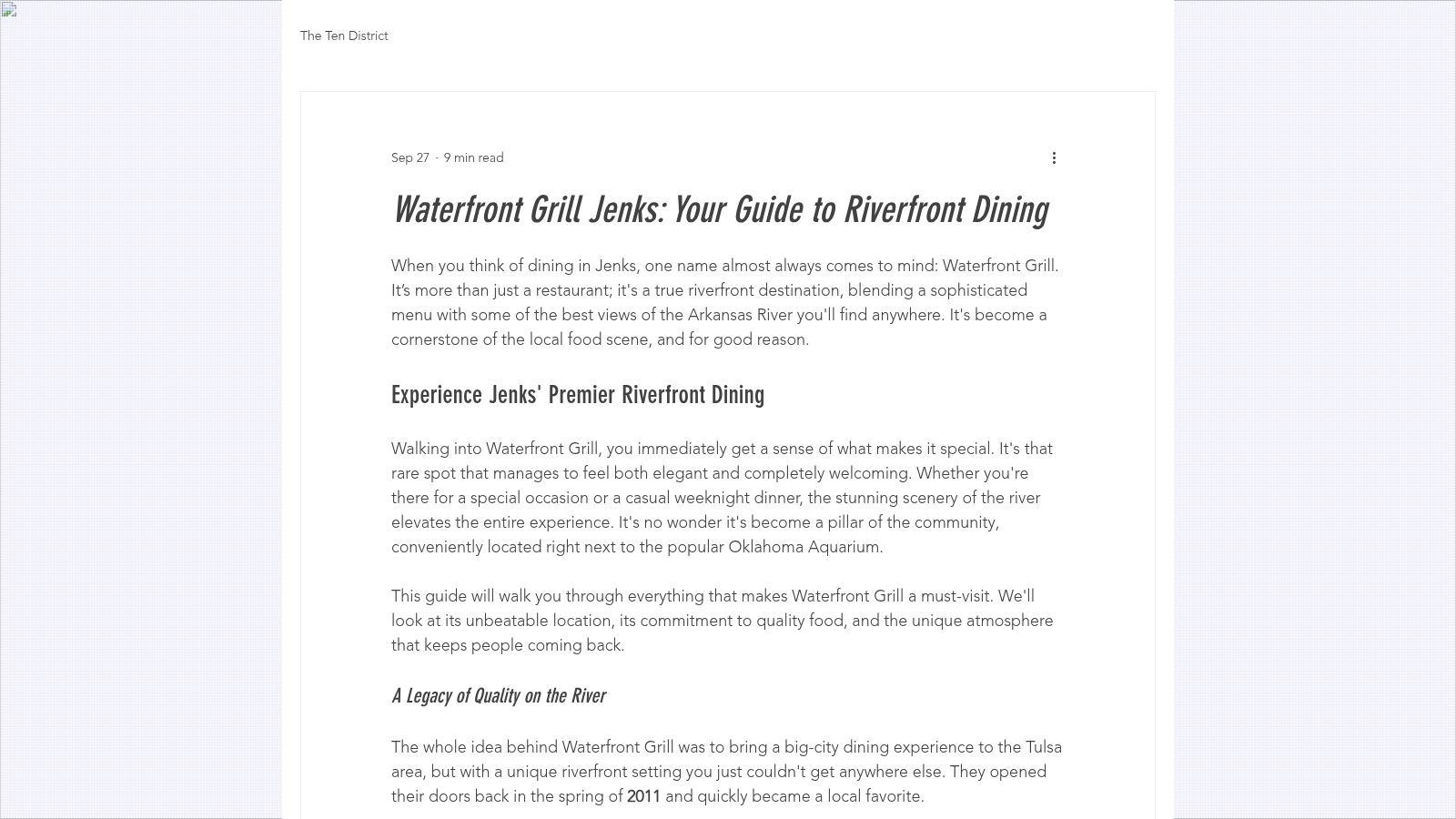 Waterfront Grill Jenks: Your Guide to Riverfront Dining