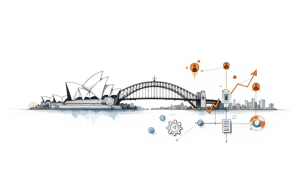 A team of professionals collaborating around a desk, symbolising the partnership between a business and CRM consultants.