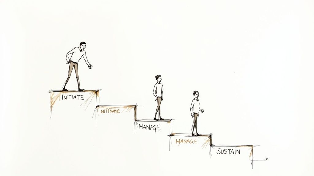 A team of professionals collaborating around a table, focused on a successful project outcome.