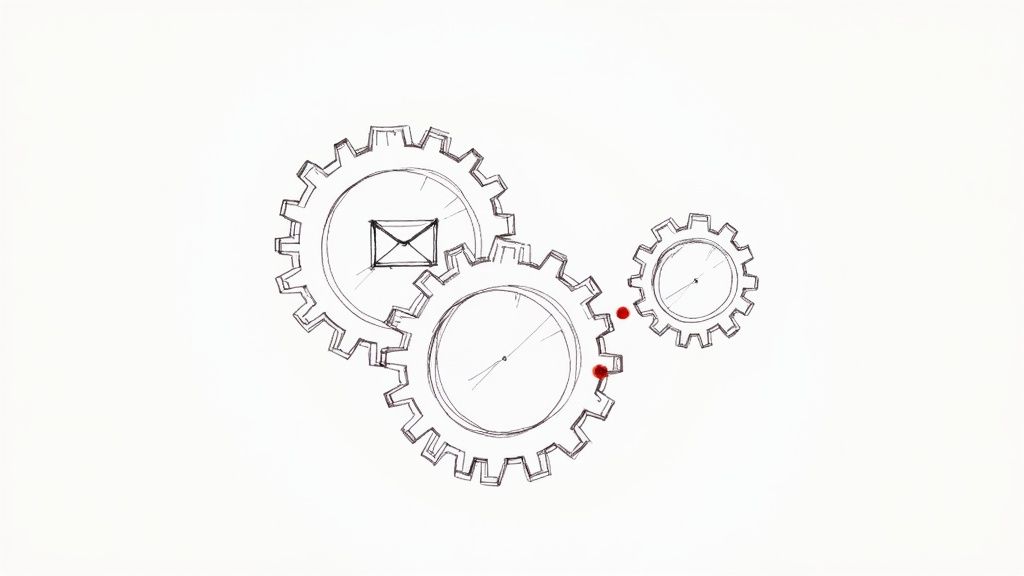An automated workflow diagram showing leads being nurtured through email sequences and tasks.