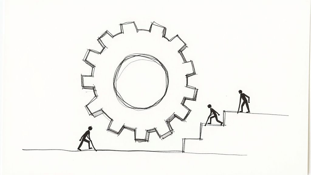 A group of professionals in a modern office looking at a screen with charts, signifying sustained growth and value.