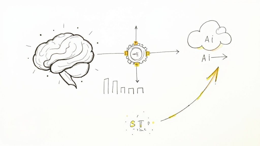 A professional interacting with a futuristic digital interface showing AI analytics and data visualisations.