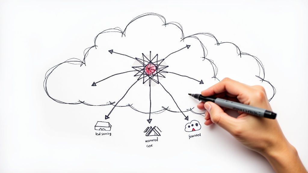 A futuristic, abstract image representing AI and data flowing through a network.