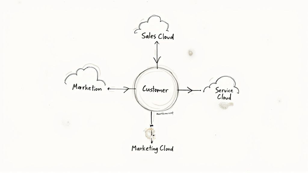 A digital dashboard showing customer data and sales analytics on a screen, representing Salesforce's role in transformation.