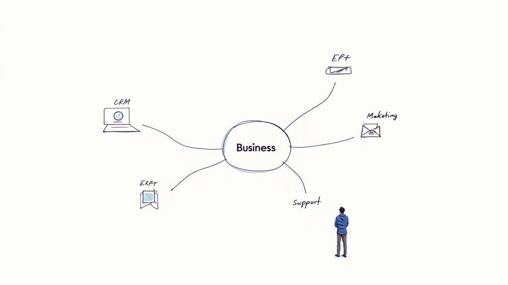 A diagram showing interconnected systems to illustrate system integration.