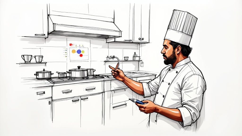 A team of professionals collaborating on a digital transformation strategy around a table with laptops and charts.