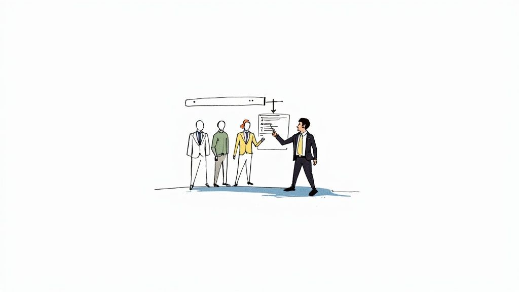 A team of professionals collaborating around a table with laptops and documents.