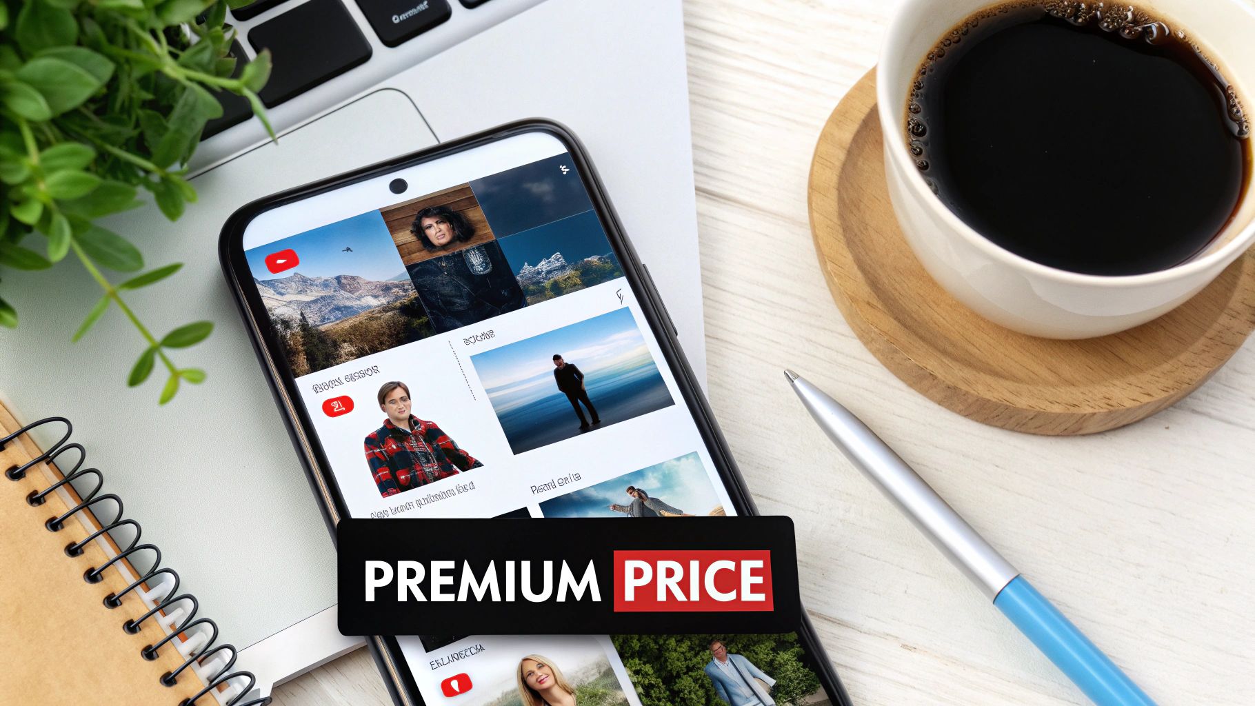 A person watching a video on their smartphone with the YouTube Premium logo visible, representing the ad-free viewing experience.