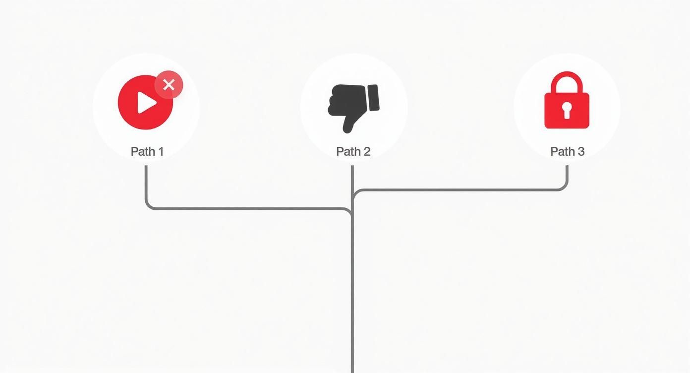 Infographic decision tree showing paths to reset Netflix based on playback errors, bad suggestions, or account access issues.