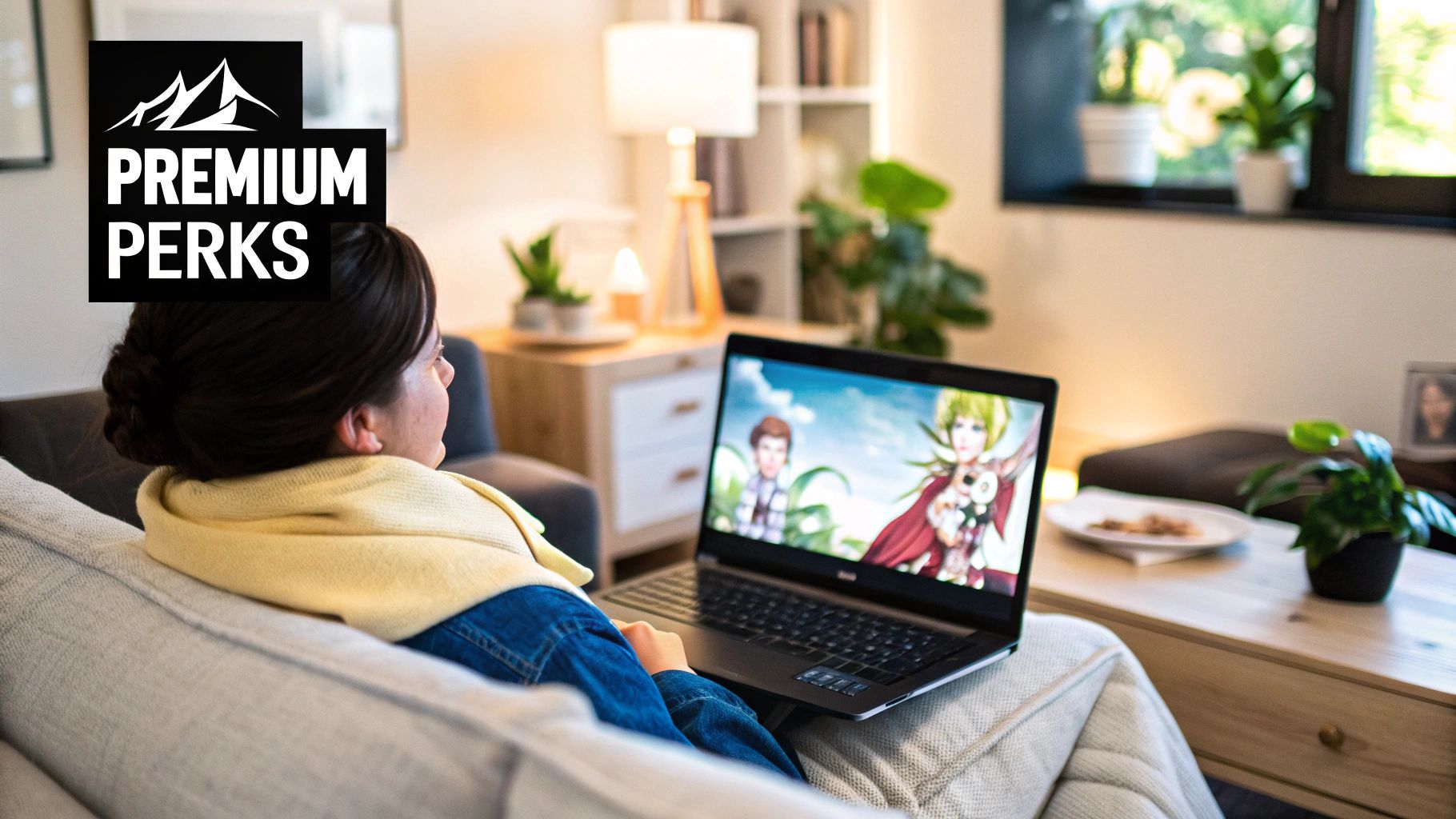 Three people watching anime on a laptop, representing different user types for Crunchyroll plans.