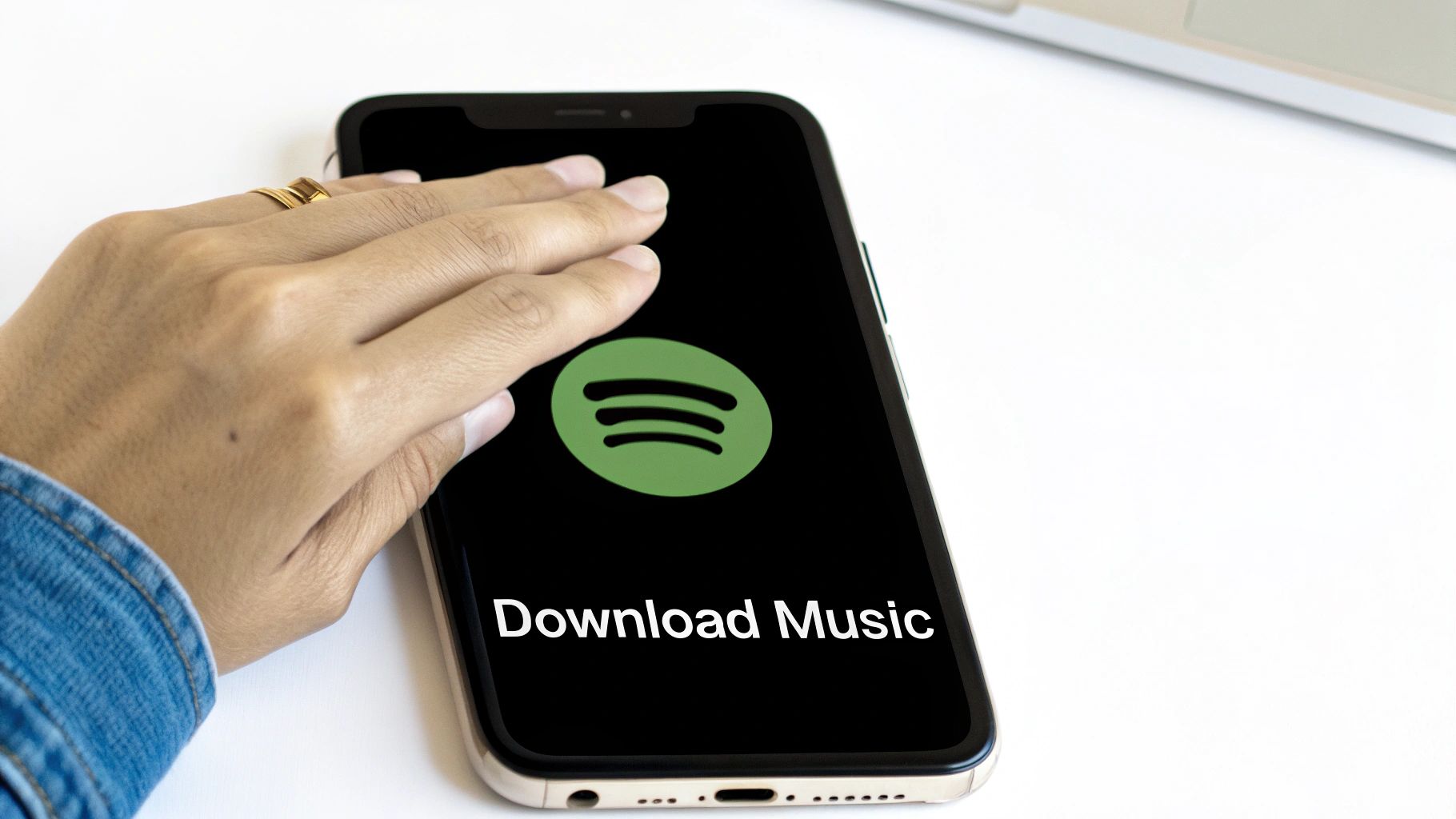 A user interface of the Spotify desktop app showing where to find playlists and the download button