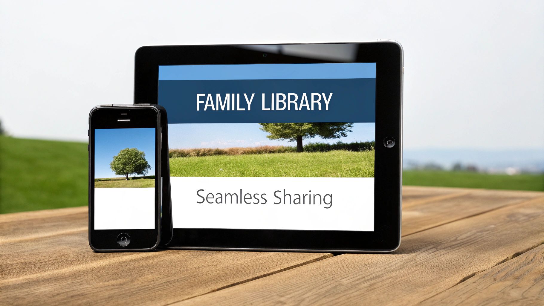 A person's hands holding a Kindle, with a bookshelf visible in the background.