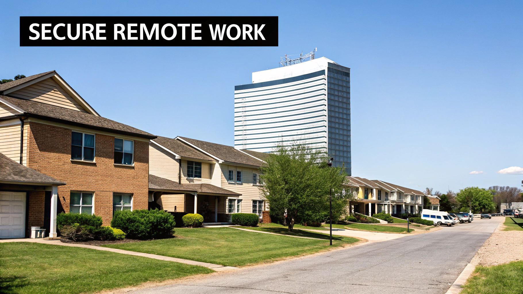 A person working securely on a laptop from a remote location, symbolizing effective remote work security solutions.