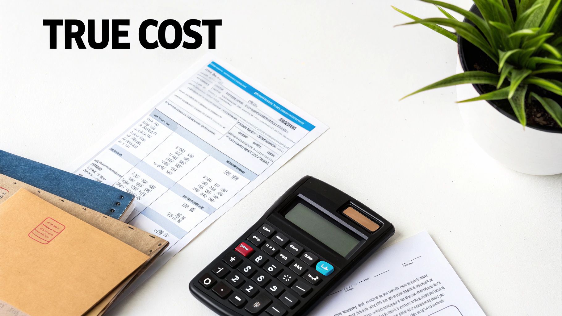 A magnifying glass hovering over a price tag, representing hidden costs