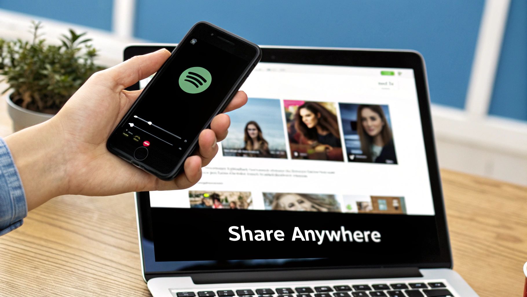 People listening to music together on different devices
