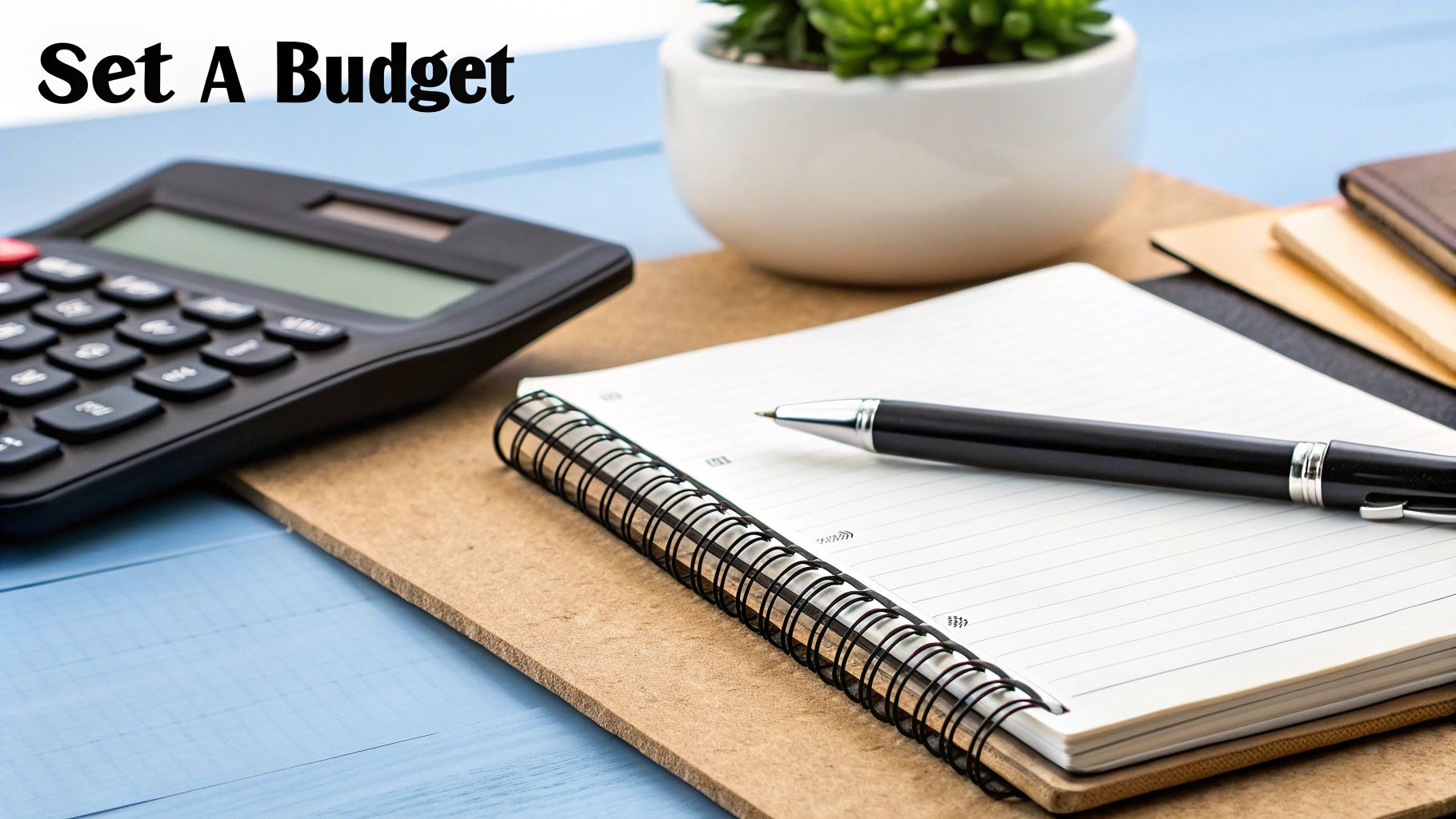 A person using a laptop and calculator to review their finances, creating a realistic budget.
