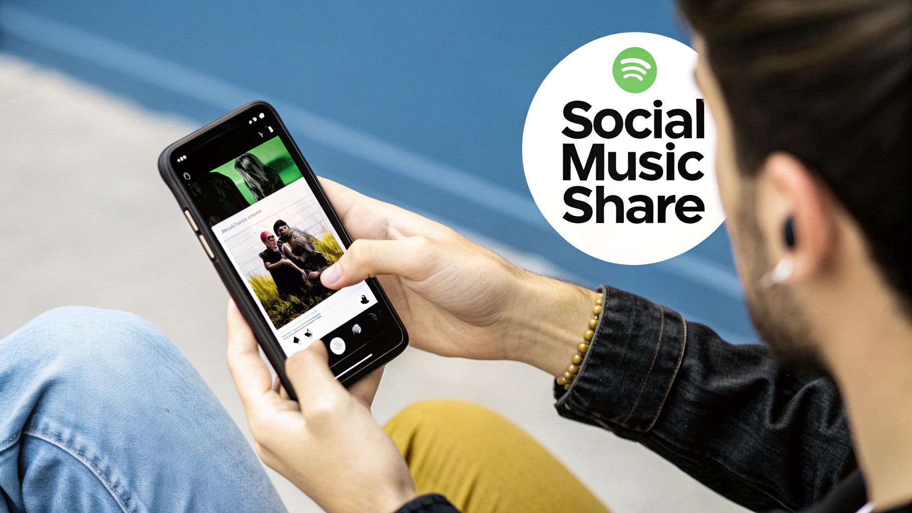 A phone screen showing a Spotify playlist being shared to social media